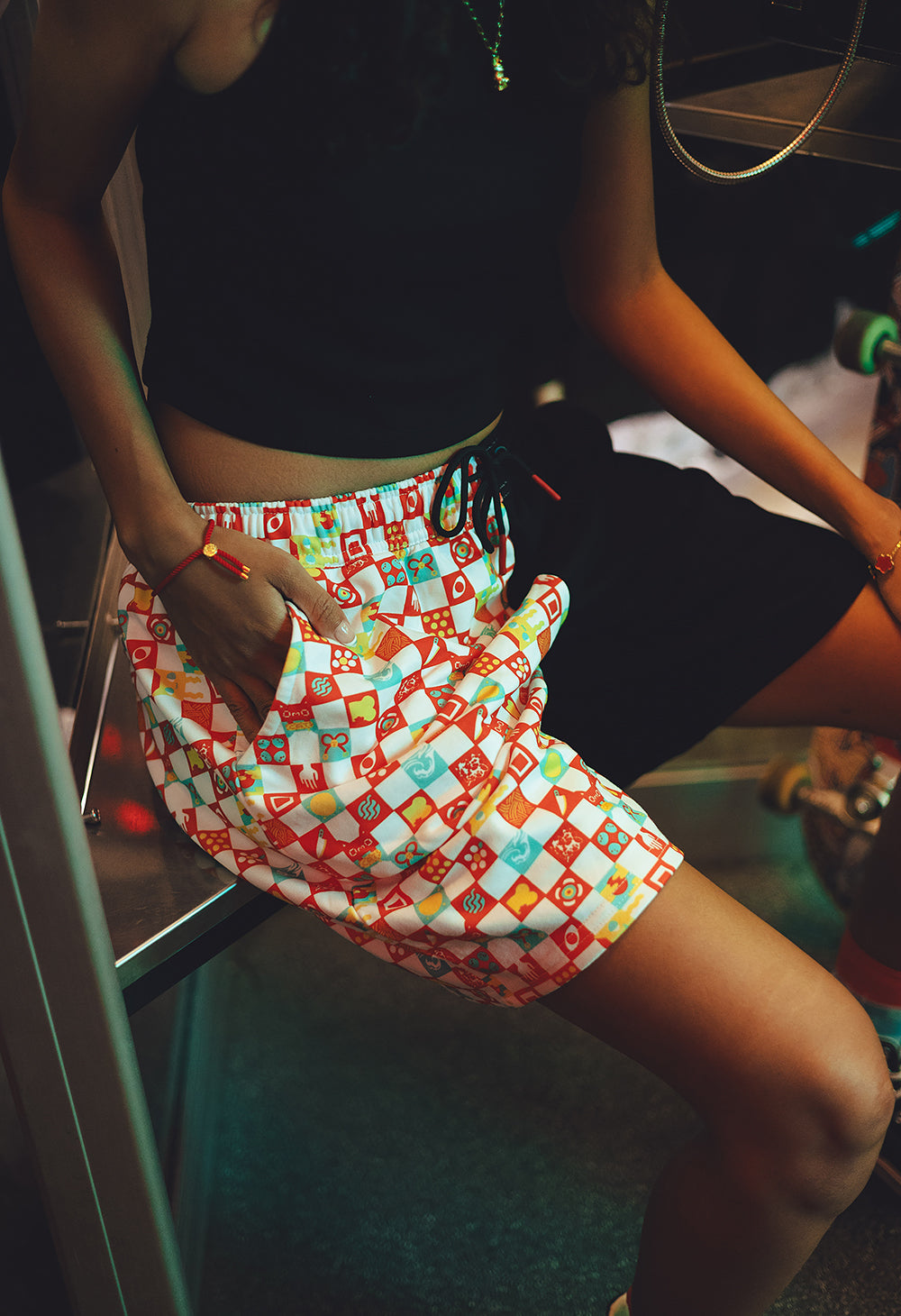 
                  
                    OMOCAT Split Checkered Shorts
                  
                
