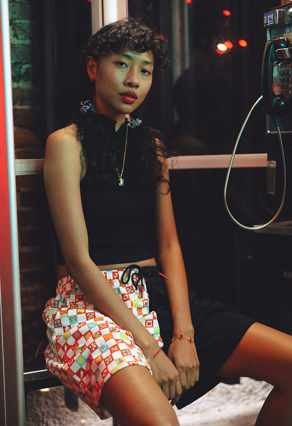 
                  
                    OMOCAT Split Checkered Shorts
                  
                