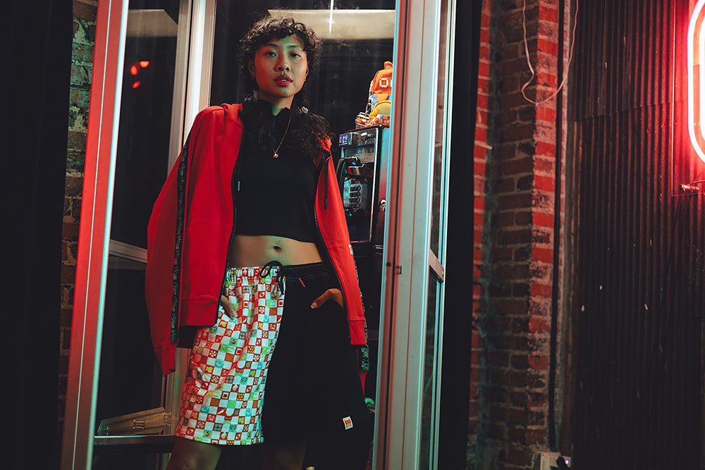 
                  
                    OMOCAT Split Checkered Shorts
                  
                