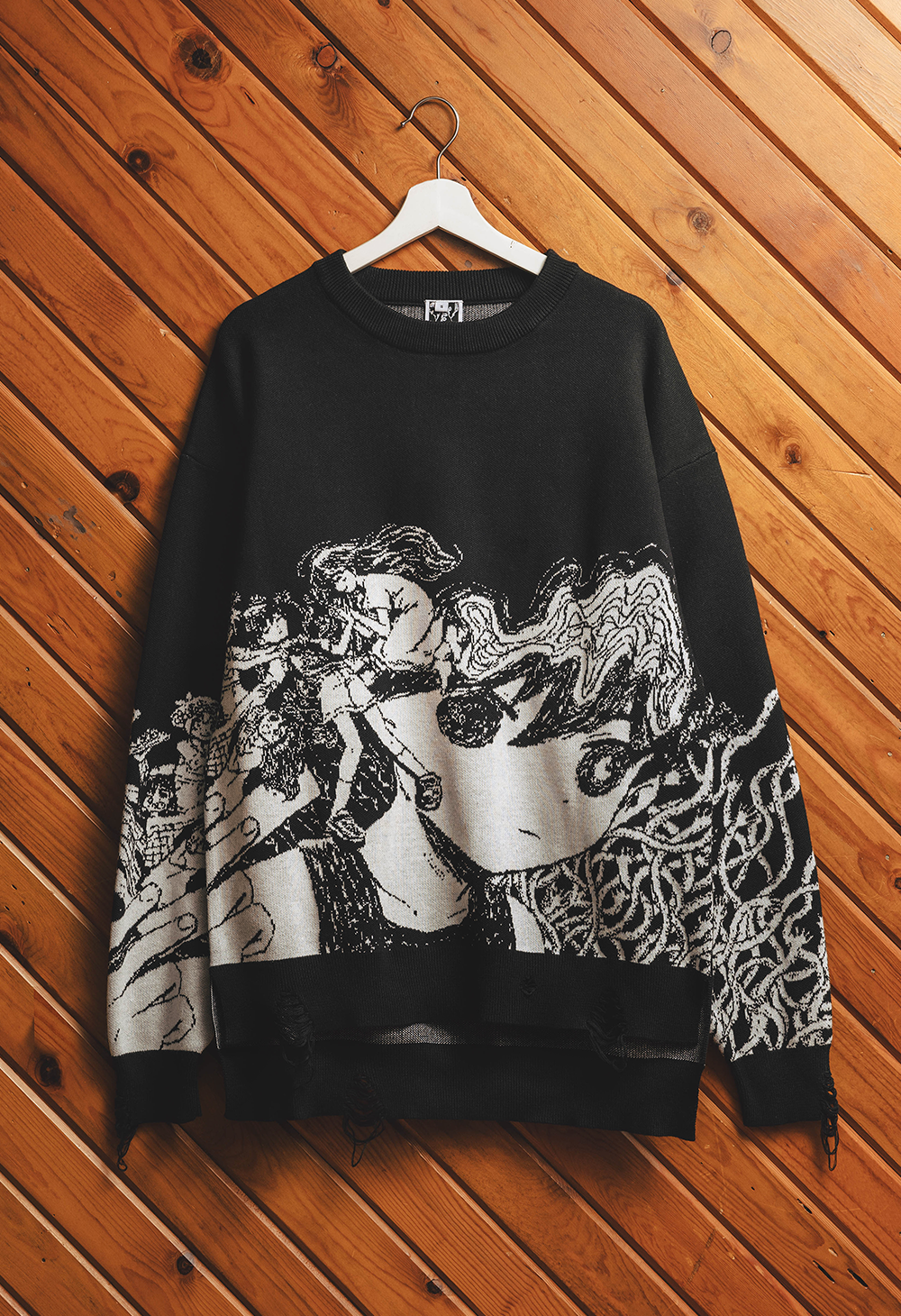 SPACES IN-BETWEEN Distressed Sweater