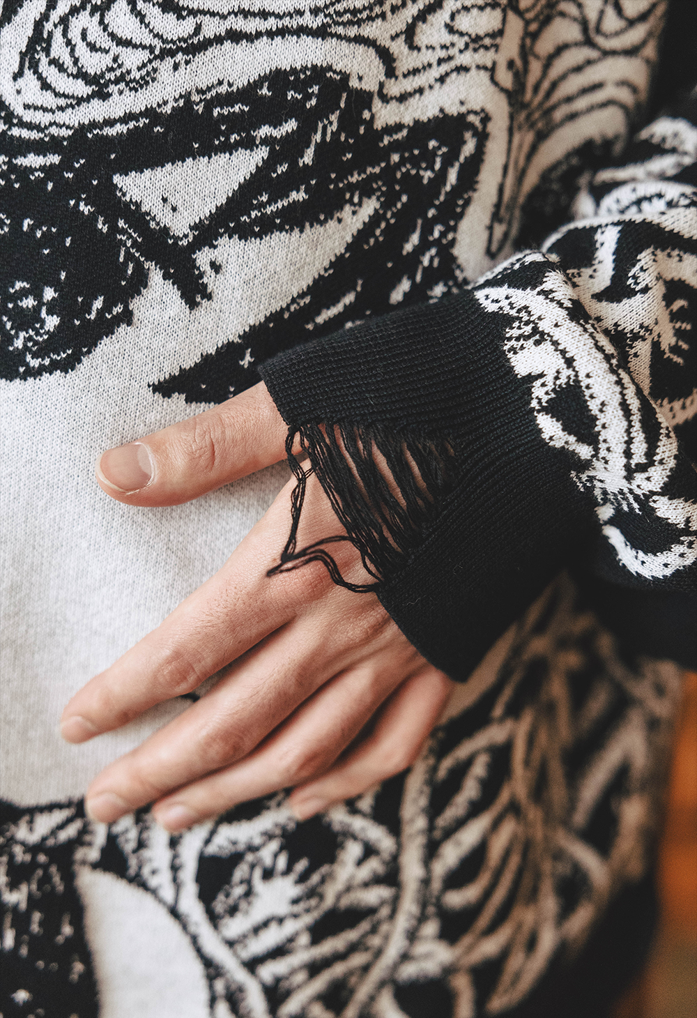 
                  
                    SPACES IN-BETWEEN Distressed Sweater
                  
                