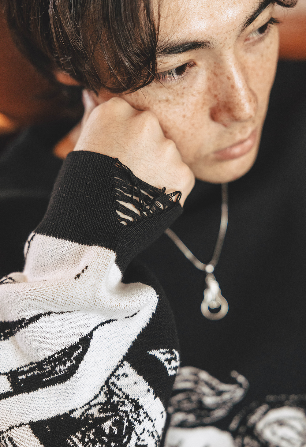 
                  
                    SPACES IN-BETWEEN Distressed Sweater
                  
                
