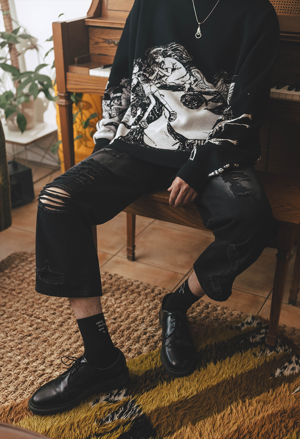 SPACES IN-BETWEEN Distressed Sweater – OMOCAT SPACES IN-BETWEEN Distressed Sweater – OMOCAT