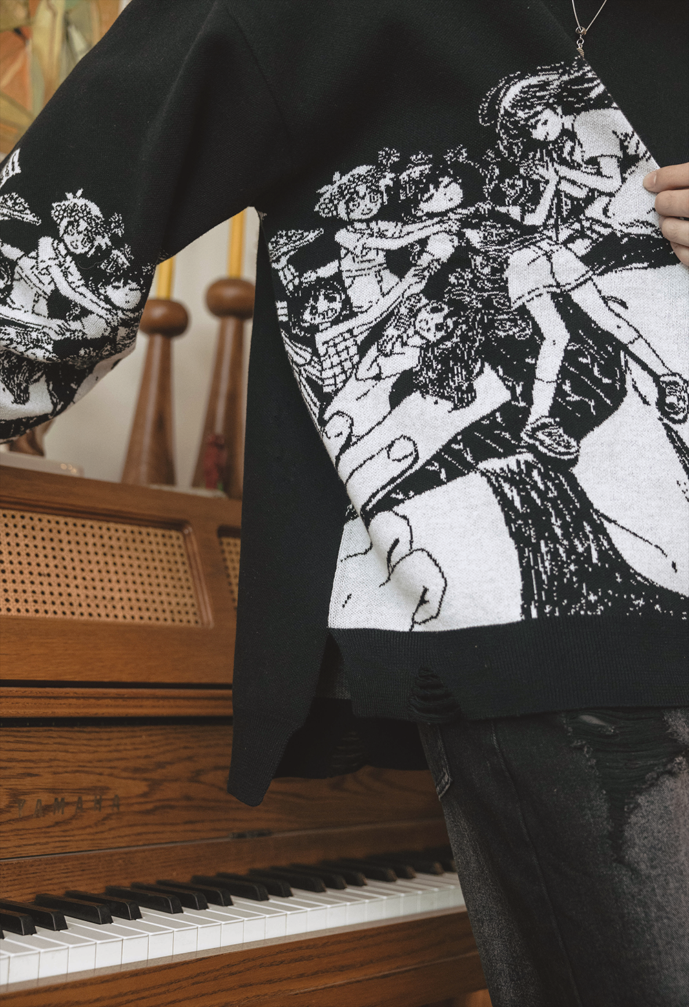 SPACES IN-BETWEEN Distressed Sweater – OMOCAT SPACES IN-BETWEEN Distressed Sweater – OMOCAT